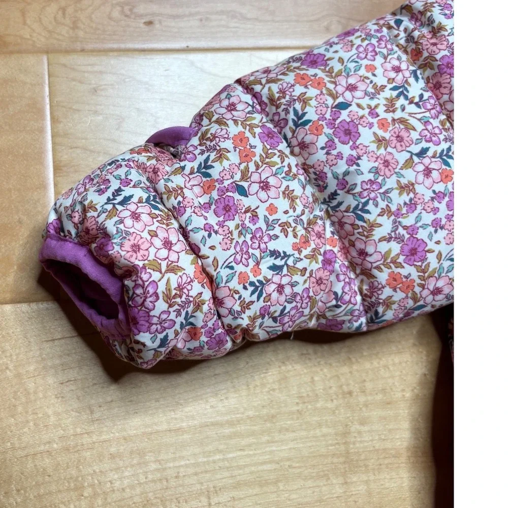 Amazon Essentials Snowsuit Girls 18M Pink Floral Quilted Fleece Lined Bunting